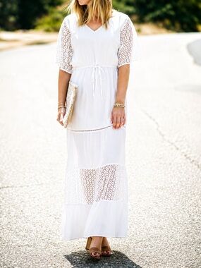 Cupcakes & Cashmere “Sheila” white lace crochet maxi dress